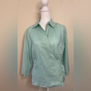 Valerie by Valerie Stevens Women’s 100 % Linen Wrap Blouse Top 3/4 Sleeves Sz S